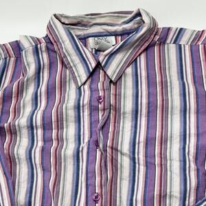Only Necessities Button Up Blouse Women Plus 1X Pink Purple Blue White Striped